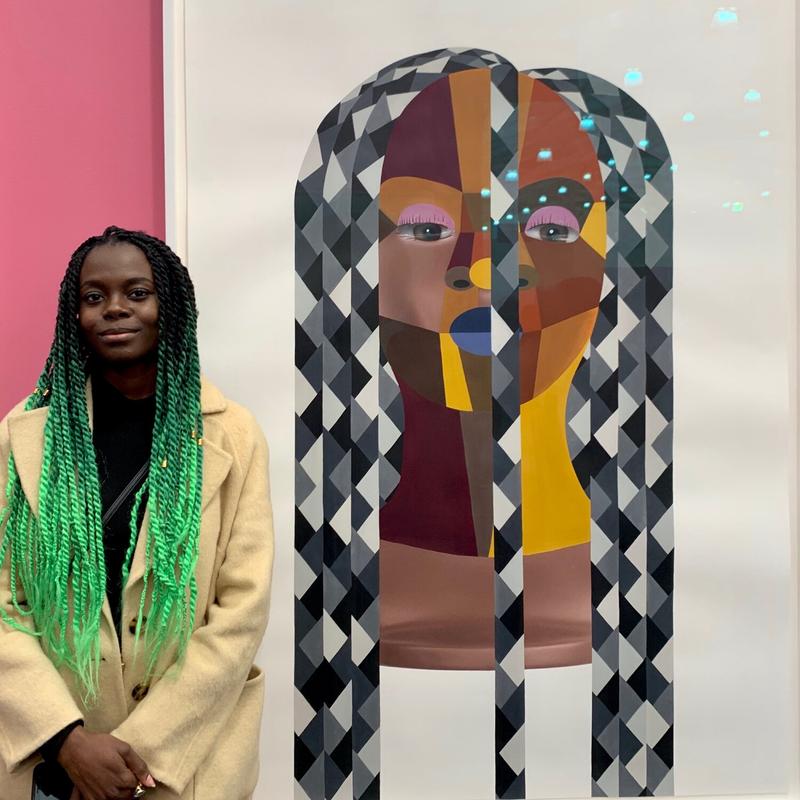 Destinee Ross-Sutton beside Derrick Adams portrait