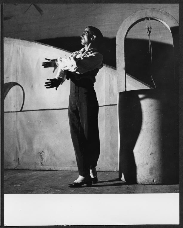 Photograph of Leonide Massine in the Grand Ballet de Monte Carlo (Marquis de Cuevas) production of Three-cornered hat, choreographed by Massine.