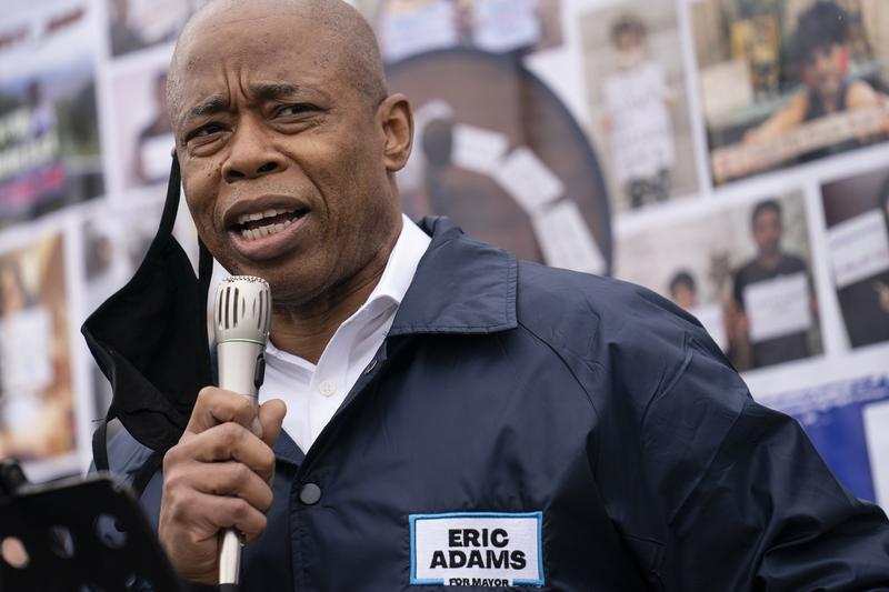 In this March 24, 2021, file photo, Eric Adams, Brooklyn Borough President and a Democratic mayoral candidate, speaks during a 'I Want My Miracle Back' rally, in the Bronx borough of New York.