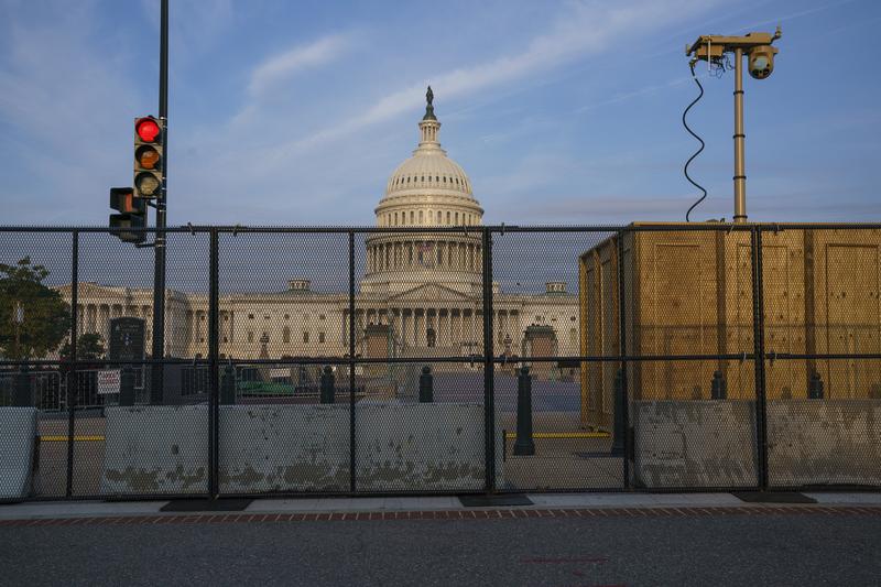 Security fencing and video surveillance equipment has been installed around the Capitol in Washington, Sept. 16, 2021, ahead of a planned Sept. 18 rally by far-right supporters of former Pres. Trump