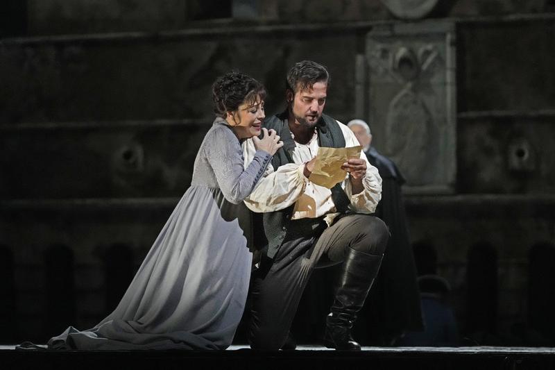 Sondra Radvanovsky as Tosca and Brian Jagde as Cavaradossi in Puccini's "Tosca."