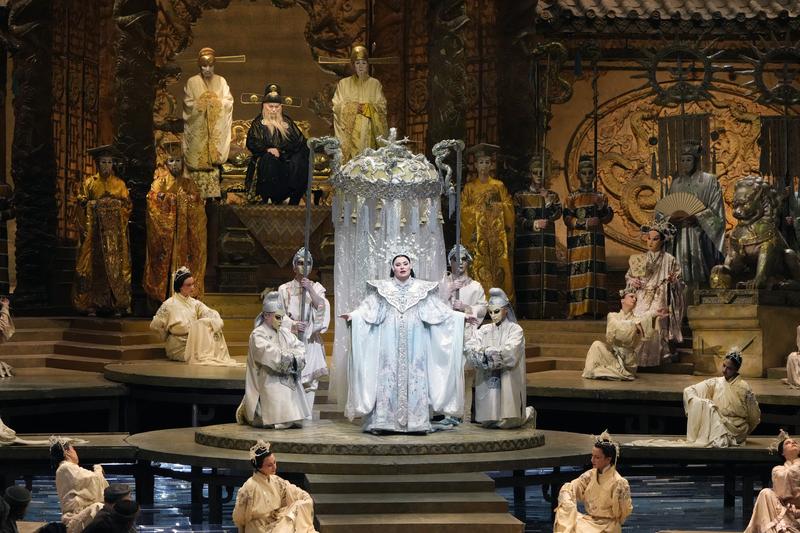 Yonghoon Lee as Calàf, Ferruccio Furlanetto as Timur, and Ermonela Jaho as Liù in Puccini's "Turandot." 