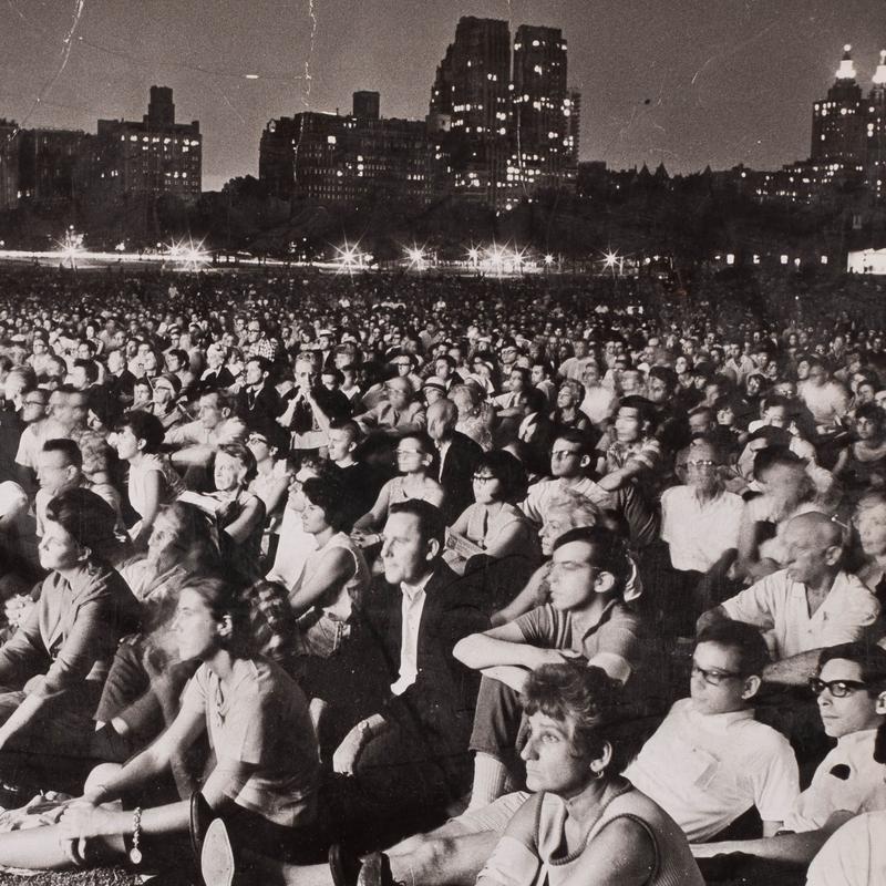 The audience of 70,000 people at the first free concert of the New York Philharmonic in Central Park, New York. August 10, 1965