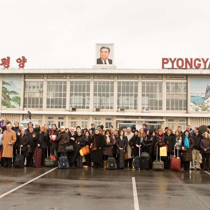 The New York Philharmonic upon arrival at Pyongyang Sunan International Airport, February 25, 2008.
