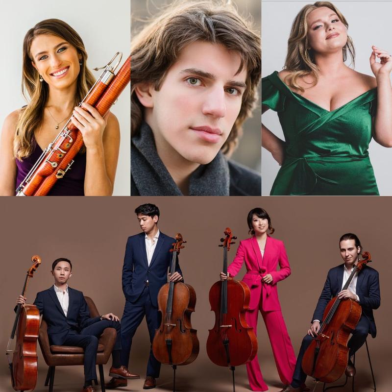 (top left to right) Eleni Katz, Llewellyn Sanchez Werner, Magdalena Kuźma, (bottom) Galvin Cello Quartet