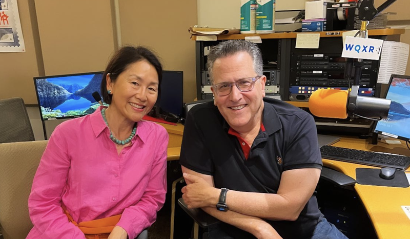 Debra Lew Harder and midday Host Elliott Forrest in the WQXR studio.