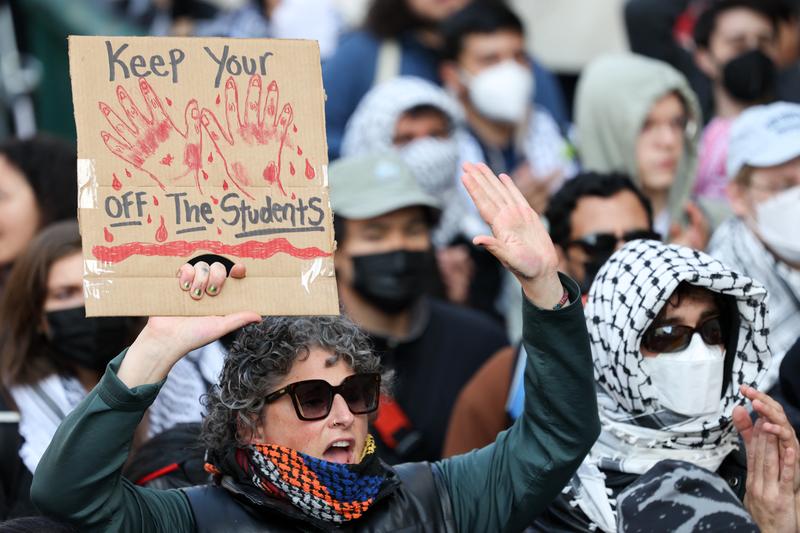 Pro Palestine activist demonstrate in front of Columbia University in support of Mahmoud Khalil, in New York on march 14, 2025. Khalil, a recent graduate and one of the most prominent faces of the ...