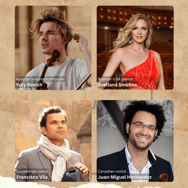 Violinist Yury Revich, pianist Svetlana Smolina, cellist Francisco Vila, and violist Juan-Miguel Hernandez