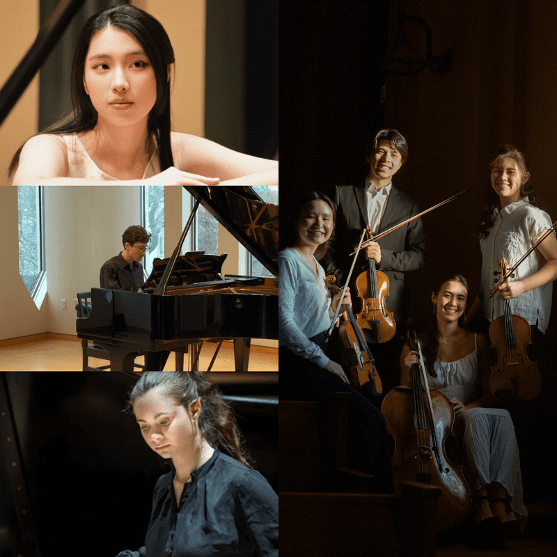 (left top to bottom) Yu-Wei Lee, Jacob Richter, Sophia Stehlik (right) Pandan Quartet
