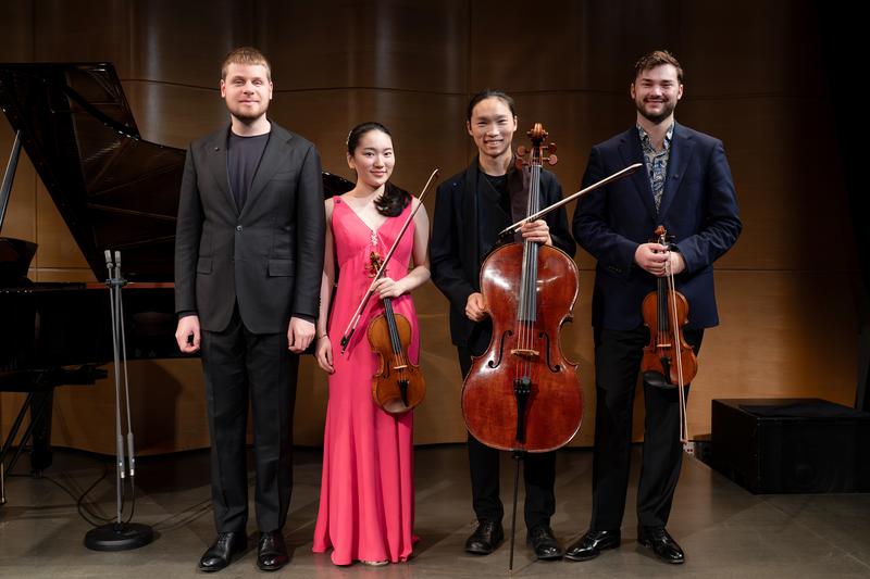 2026 Avery Fisher Career Grant recipients (L-R): Dmitry Yudin, Keila Wakao, Leland Ko, and Nathan Meltzer. 