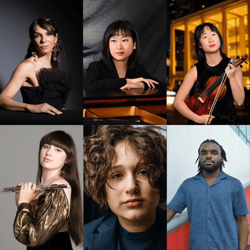 (top left to right) Lara Downes, Philina Zhang, & Nickita Zhang (bottom left to right) Nikka Gershman, George Socolow & Rhyuhn