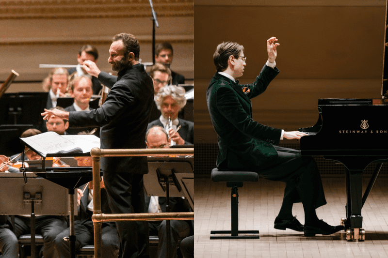 Left: Kirill Petrenko conducts the Berlin Philharmonic / Right: Víkingur Ólafsson at Carnegie Hall.