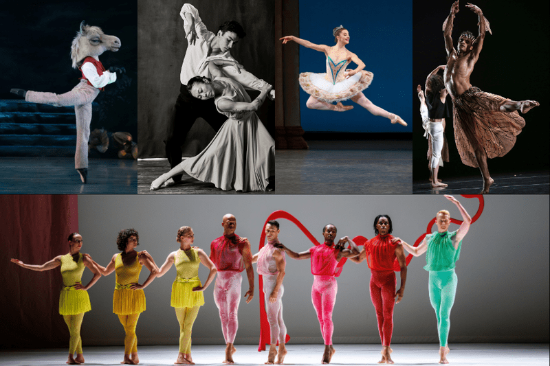 Clockwise from top: ABT’s The Dream; Limón’s Mazurkas; NYCB's Indiana Woodward in Theme and Variations; Christopher Williams’s Les Sylphides; Paul Taylor Dance Company in Pam Tanowitz’s Messengers…