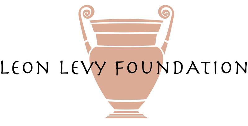 A tan urn in the background of the text Leon Levy Foundation