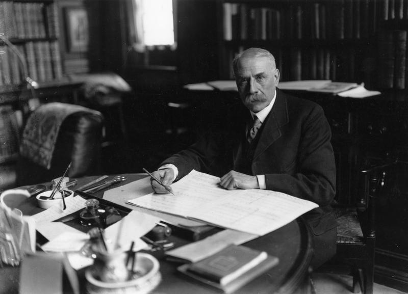 British composer Edward Elgar at work composing around 1919. 