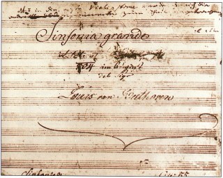 Title Page of Beethoven's Eroica Symphony, showing erasures.