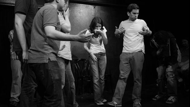 Members of Kid Grift performing in July. Pictured (left to right): Jason Sheridan, Erin Whitehead and Anthony Gioe.