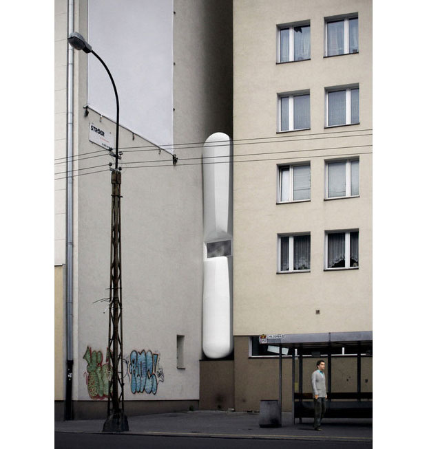 Illustration of the narrowest house in Warsa, Poland.