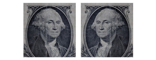 Which way did George face on his bill?