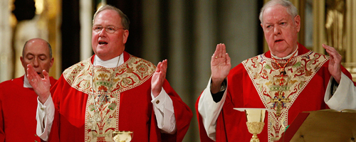 Cardinal Edward M. Egan (R) and Timothy Dolan celebrate mass at St. Patrick's Cathedral February 23, 2009. (Getty)