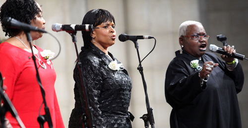 Musical group Sweet Honey in the Rock perform at the memorial celebration for Odetta at Riverside Church on February 24, 2009 in New York City. (Astrid Stawiarz/Getty Images)