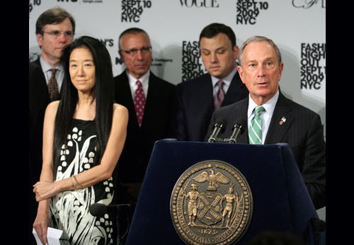 Designer Vera Wang and others join Mayor Bloomberg to announce a special stay-open-late night for stores in September, when fall Fashion Week gets underway. (Spencer T Tucker)