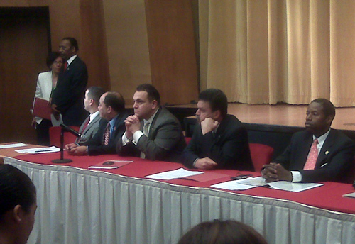 Senators Hiram Monserrate (2nd from R) and Malcolm Smith (far right)