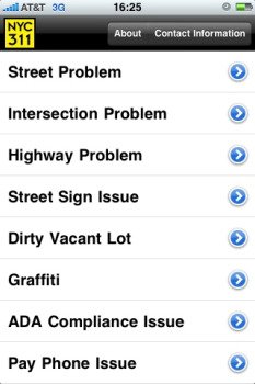 Screenshot of the city's latest 311 iPhone app.