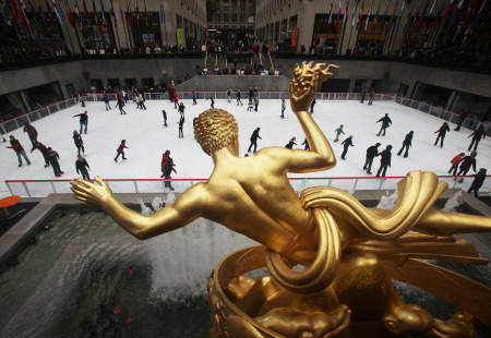 Yesterday was the first day the rink opened for the season, a traditional New York harbinger of winter weather ahead. (Mario Tama/Getty Images)