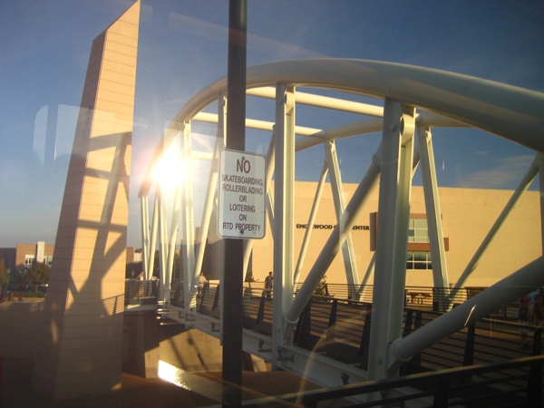 Transit-oriented development seen from the light rail train in Englewood, Colorado (Andrea Bernstein)