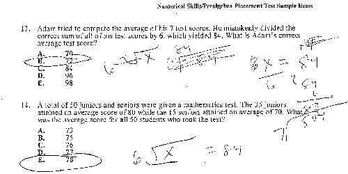 My sample test -- showing work.