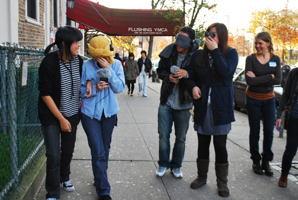 Radio Rookies pair up to experience a sound and trust building exercise